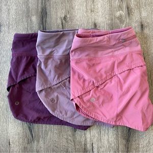 3x Lululemon Speed Up Shorts Size 6 Inseam 2.5 (Moss Rose, Dark Adobe, Mulberry)